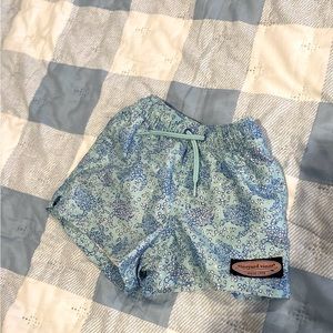 Vineyard Vines Kids Light Blue & Navy Shark Print Swim Trunks